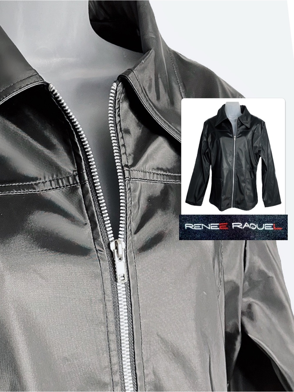 NWOT | Renee Raquel Black Zipper PU Jacket, Large